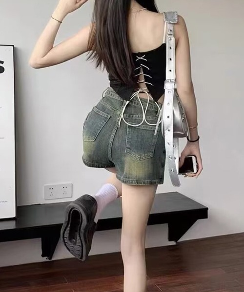 Miniministore(ミニミニストア)の「ラップスカート風デニムショートパンツ春夏(デニムパンツ・レディース・サックスブルー/インディゴブルー・L/S/XL/M)」の13枚目の写真
