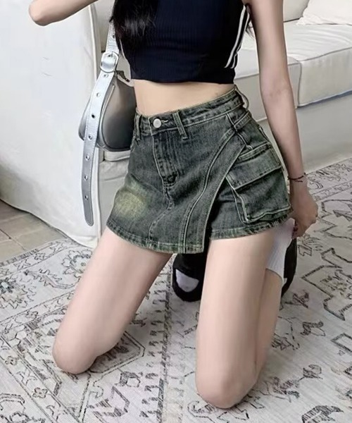 Miniministore(ミニミニストア)の「ラップスカート風デニムショートパンツ春夏(デニムパンツ・レディース・サックスブルー/インディゴブルー・L/S/XL/M)」の14枚目の写真