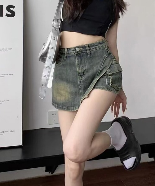 Miniministore(ミニミニストア)の「ラップスカート風デニムショートパンツ春夏(デニムパンツ・レディース・サックスブルー/インディゴブルー・L/S/XL/M)」の15枚目の写真