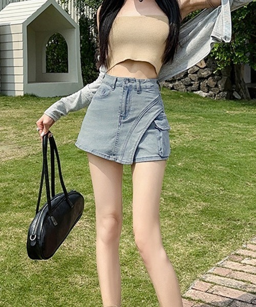 Miniministore(ミニミニストア)の「ラップスカート風デニムショートパンツ春夏(デニムパンツ・レディース・サックスブルー/インディゴブルー・L/S/XL/M)」の17枚目の写真