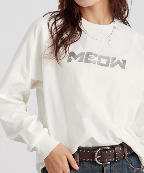 エンボスシルバーロゴプリント加工ラグランロンT（Tシャツ