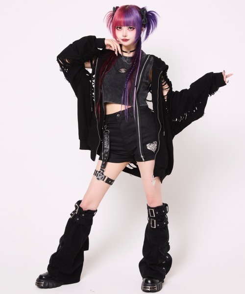 BACKSTAGE PASS（バックステージパス）の「DESTROY HOODIE-VEIN(デストロイフーディー ヴェイン) スケルトンダメージ ジップアップ クラッシュパーカー（パーカー・メンズ・ダークグレー/ブラック/ブラックミックス・FREE）」の12枚目の写真