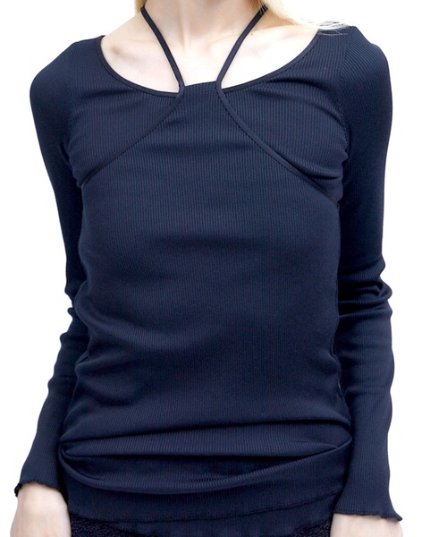 THINGS THAT MATTER（シングス ザット マター）の「LAYERED BRIGHT PLATING RIB TOPS / レイヤードブライトプレーティングリブトップス（その他トップス・レディース・アイボリー/ブラック・FREE）」の2枚目の写真