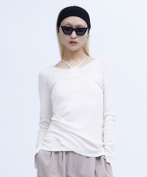 THINGS THAT MATTER（シングス ザット マター）の「LAYERED BRIGHT PLATING RIB TOPS / レイヤードブライトプレーティングリブトップス（その他トップス・レディース・アイボリー/ブラック・FREE）」の3枚目の写真