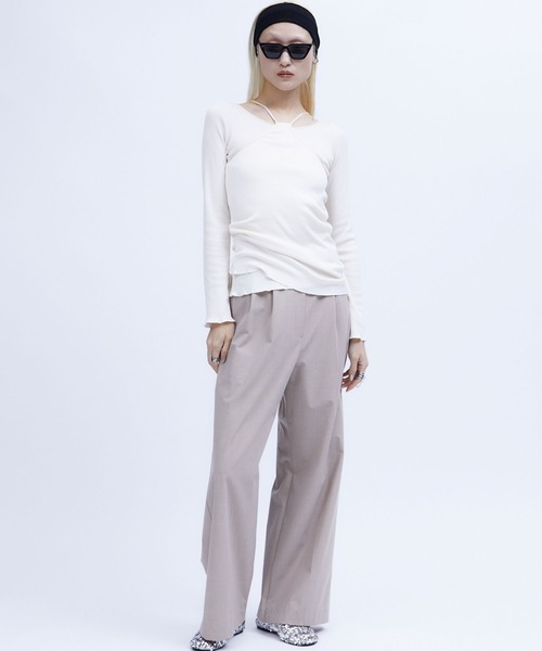 THINGS THAT MATTER（シングス ザット マター）の「LAYERED BRIGHT PLATING RIB TOPS / レイヤードブライトプレーティングリブトップス（その他トップス・レディース・アイボリー/ブラック・FREE）」の4枚目の写真