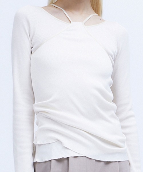 THINGS THAT MATTER（シングス ザット マター）の「LAYERED BRIGHT PLATING RIB TOPS / レイヤードブライトプレーティングリブトップス（その他トップス・レディース・アイボリー/ブラック・FREE）」の7枚目の写真