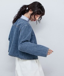 Chillfar | ノーカラーコンパクトデニムジャケット(デニムジャケット)