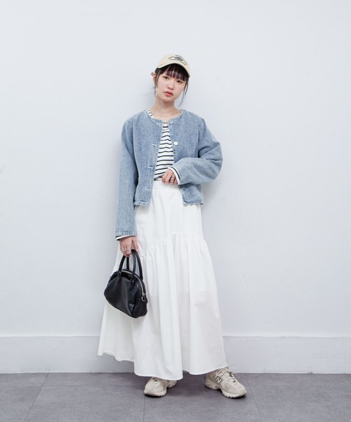 Chillfar（チルファー）の「ノーカラーコンパクトデニムジャケット（デニムジャケット・レディース・ブラック/ブルー/ネイビー・FREE）」の18枚目の写真