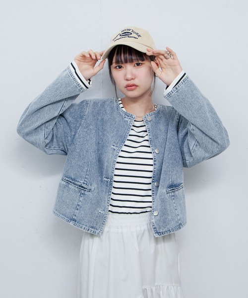 Chillfar（チルファー）の「ノーカラーコンパクトデニムジャケット（デニムジャケット・レディース・ブラック/ブルー/ネイビー・FREE）」の17枚目の写真