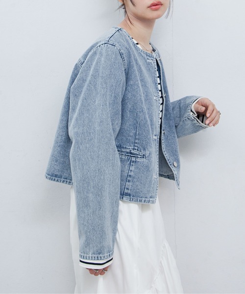 Chillfar（チルファー）の「ノーカラーコンパクトデニムジャケット（デニムジャケット・レディース・ブラック/ブルー/ネイビー・FREE）」の15枚目の写真