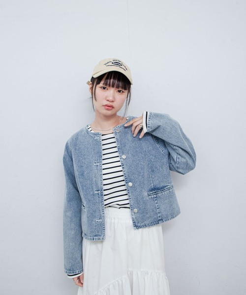 Chillfar（チルファー）の「ノーカラーコンパクトデニムジャケット（デニムジャケット・レディース・ブラック/ブルー/ネイビー・FREE）」の14枚目の写真