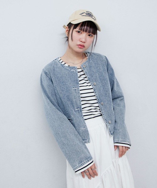 Chillfar（チルファー）の「ノーカラーコンパクトデニムジャケット（デニムジャケット・レディース・ブラック/ブルー/ネイビー・FREE）」の13枚目の写真