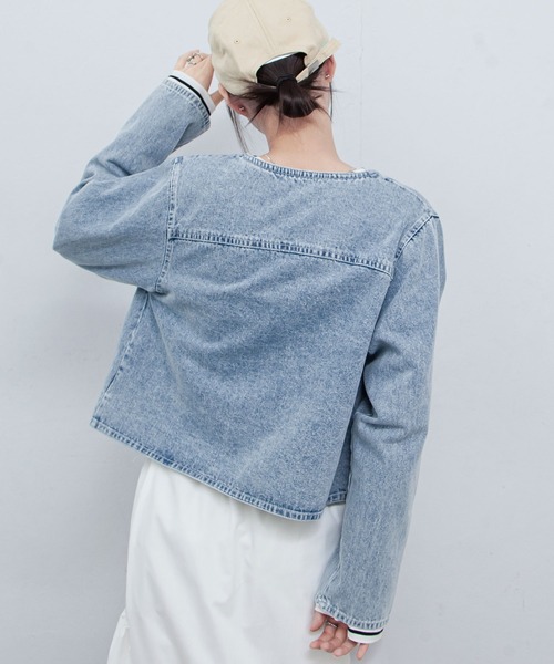 Chillfar（チルファー）の「ノーカラーコンパクトデニムジャケット（デニムジャケット・レディース・ブラック/ブルー/ネイビー・FREE）」の11枚目の写真