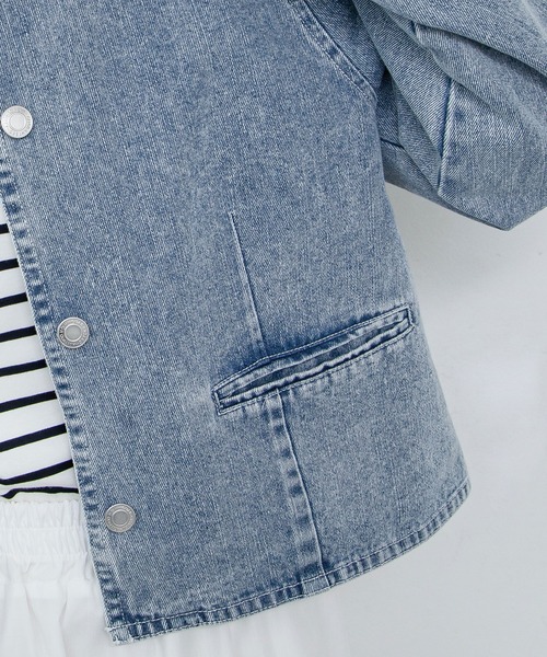 Chillfar（チルファー）の「ノーカラーコンパクトデニムジャケット（デニムジャケット・レディース・ブラック/ブルー/ネイビー・FREE）」の9枚目の写真