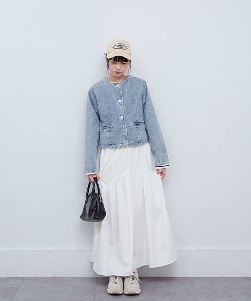 Chillfar（チルファー）の「ノーカラーコンパクトデニムジャケット（デニムジャケット・レディース・ブラック/ブルー/ネイビー・FREE）」の8枚目の写真