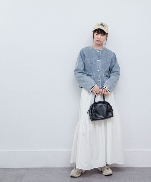 Chillfar（チルファー）の「ノーカラーコンパクトデニムジャケット（デニムジャケット・レディース・ブラック/ブルー/ネイビー・FREE）」の6枚目の写真