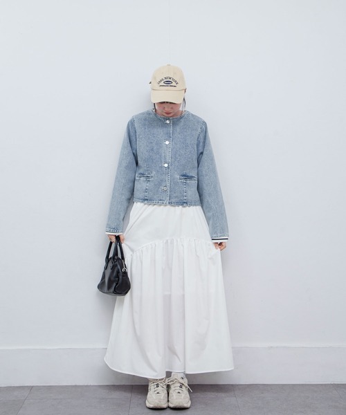 Chillfar（チルファー）の「ノーカラーコンパクトデニムジャケット（デニムジャケット・レディース・ブラック/ブルー/ネイビー・FREE）」の5枚目の写真