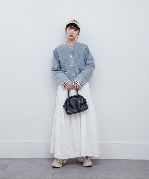 Chillfar（チルファー）の「ノーカラーコンパクトデニムジャケット（デニムジャケット・レディース・ブラック/ブルー/ネイビー・FREE）」の4枚目の写真