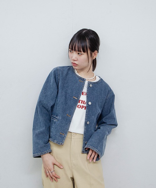 Chillfar（チルファー）の「ノーカラーコンパクトデニムジャケット（デニムジャケット・レディース・ブラック/ブルー/ネイビー・FREE）」の20枚目の写真