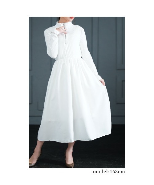Sawa a la mode(サワアラモード)の「異素材ニットハーフジップワンピース(ワンピース・レディース・ブラック/ホワイト・FREE)」の14枚目の写真
