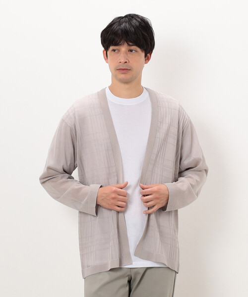COMME CA ISM（コムサイズム）の「【セットアイテム】リネンタッチ ボタンレスカーディガン ／Ｔシャツ（カーディガン/ボレロ・メンズ・ベージュ/チャコール・LARGE/MEDIUM）」の2枚目の写真