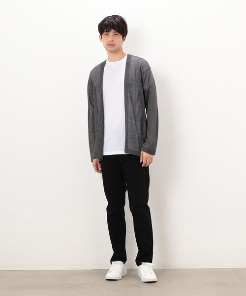 COMME CA ISM（コムサイズム）の「【セットアイテム】リネンタッチ ボタンレスカーディガン ／Ｔシャツ（カーディガン/ボレロ・メンズ・ベージュ/チャコール・LARGE/MEDIUM）」の3枚目の写真