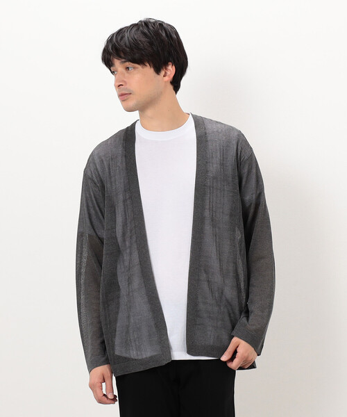 COMME CA ISM（コムサイズム）の「【セットアイテム】リネンタッチ ボタンレスカーディガン ／Ｔシャツ（カーディガン/ボレロ・メンズ・ベージュ/チャコール・LARGE/MEDIUM）」の4枚目の写真