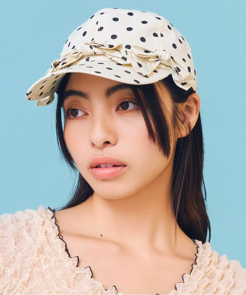 Casselini（キャセリーニ）の「Casselini(キャセリーニ)フロントリボンキャップ（キャップ・レディース・ブラック/カーキ/ピンク/ブルー/ドット/アイボリー・FREE）」の6枚目の写真