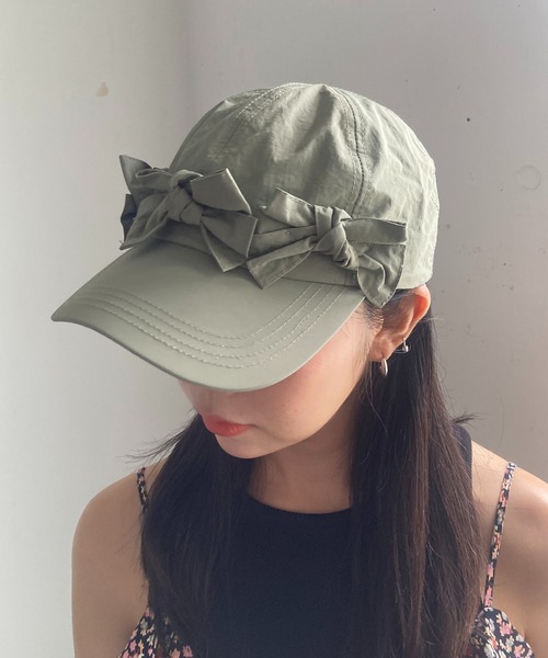 Casselini（キャセリーニ）の「Casselini(キャセリーニ)フロントリボンキャップ（キャップ・レディース・ブラック/カーキ/ピンク/ブルー/ドット/アイボリー・FREE）」の3枚目の写真