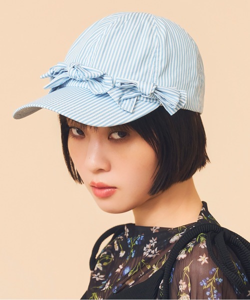 Casselini（キャセリーニ）の「Casselini(キャセリーニ)フロントリボンキャップ（キャップ・レディース・ブラック/カーキ/ピンク/ブルー/ドット/アイボリー・FREE）」の4枚目の写真