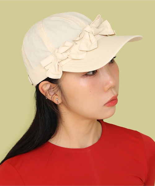 Casselini（キャセリーニ）の「Casselini(キャセリーニ)フロントリボンキャップ（キャップ・レディース・ブラック/カーキ/ピンク/ブルー/ドット/アイボリー・FREE）」の2枚目の写真