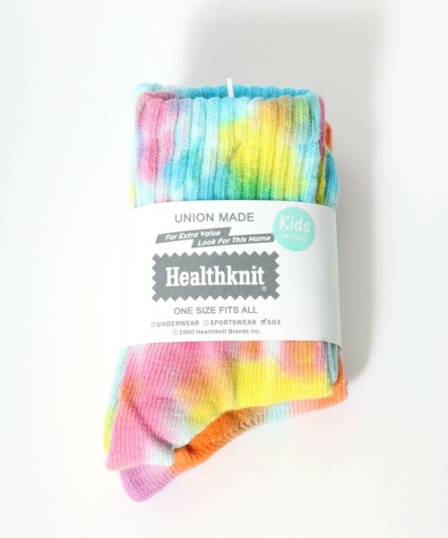 Healthknit(ヘルスニット)の「「kidsサイズ」Healthknit(ヘルスニット)タイダイ柄ソックス2P/子供靴下(ソックス/靴下・キッズ・レインボー・16-18cm/19-21cm)」の3枚目の写真