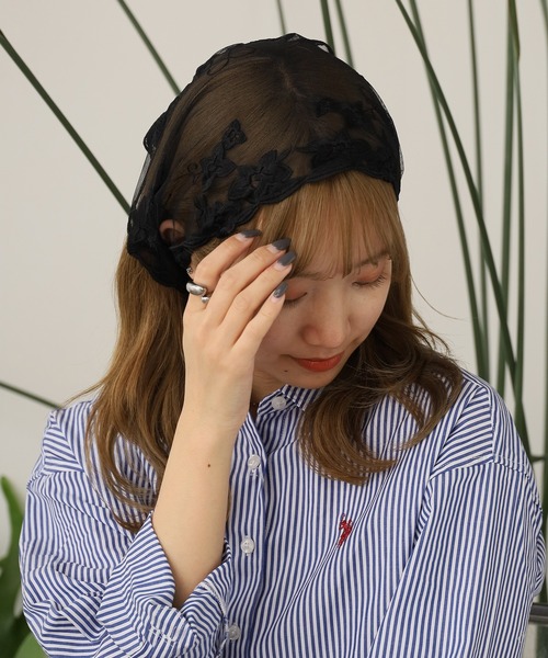 花柄レース カチーフ 刺繍かぎ編み 三角スカーフ（バンダナ