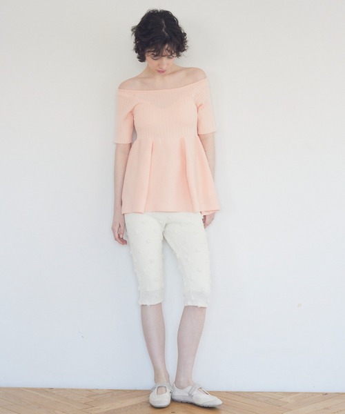 HONEY MI HONEY(ハニーミーハニー)の「boat neck rib knit tunic(チュニック・レディース・コーラル/ホワイト/ブラック・FREE)」の13枚目の写真