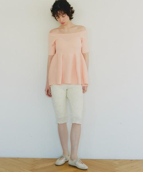 HONEY MI HONEY(ハニーミーハニー)の「boat neck rib knit tunic(チュニック・レディース・コーラル/ホワイト/ブラック・FREE)」の4枚目の写真
