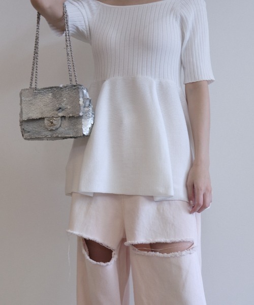 HONEY MI HONEY(ハニーミーハニー)の「boat neck rib knit tunic(チュニック・レディース・コーラル/ホワイト/ブラック・FREE)」の18枚目の写真