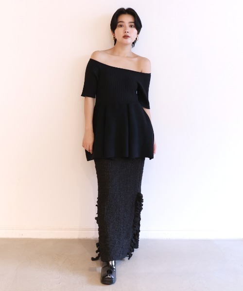 HONEY MI HONEY(ハニーミーハニー)の「boat neck rib knit tunic(チュニック・レディース・コーラル/ホワイト/ブラック・FREE)」の21枚目の写真