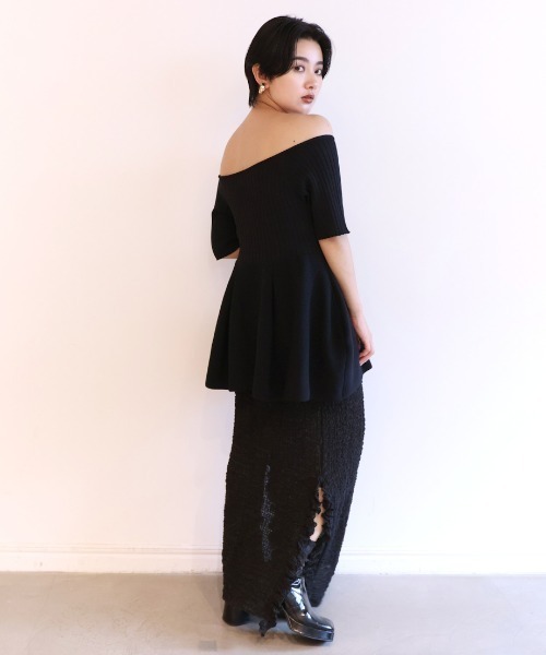 HONEY MI HONEY(ハニーミーハニー)の「boat neck rib knit tunic(チュニック・レディース・コーラル/ホワイト/ブラック・FREE)」の22枚目の写真
