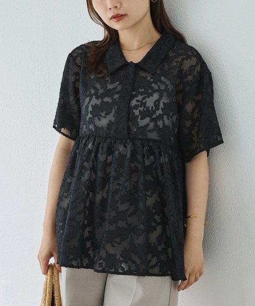 LAVEANGE（ラビアンジェ）の「【洗える】ジャガードペプラムブラウス（シャツ/ブラウス・レディース・グリーン/オフホワイト/ブラック・M/LL/3L/4L/5L）」の22枚目の写真