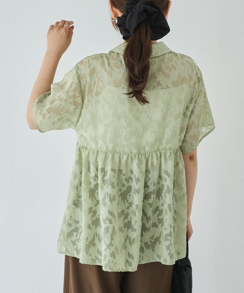LAVEANGE（ラビアンジェ）の「【洗える】ジャガードペプラムブラウス（シャツ/ブラウス・レディース・グリーン/オフホワイト/ブラック・M/LL/3L/4L/5L）」の16枚目の写真
