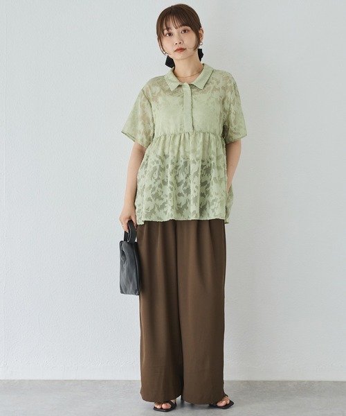 LAVEANGE（ラビアンジェ）の「【洗える】ジャガードペプラムブラウス（シャツ/ブラウス・レディース・グリーン/オフホワイト/ブラック・M/LL/3L/4L/5L）」の17枚目の写真