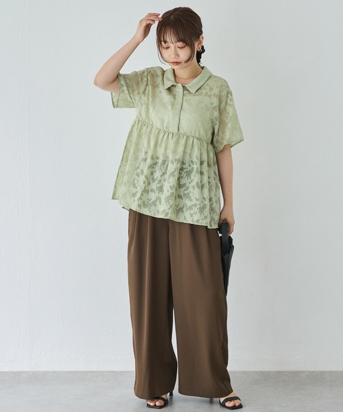 LAVEANGE（ラビアンジェ）の「【洗える】ジャガードペプラムブラウス（シャツ/ブラウス・レディース・グリーン/オフホワイト/ブラック・M/LL/3L/4L/5L）」の18枚目の写真
