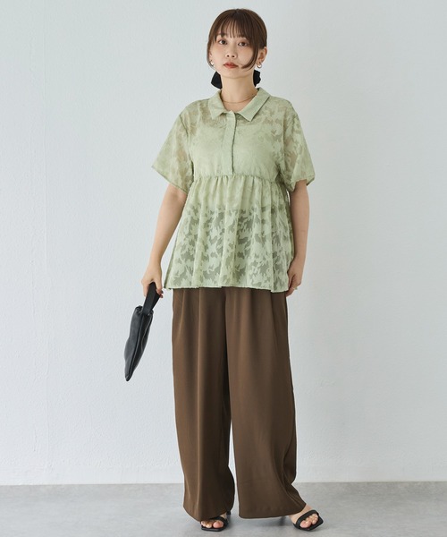 LAVEANGE（ラビアンジェ）の「【洗える】ジャガードペプラムブラウス（シャツ/ブラウス・レディース・グリーン/オフホワイト/ブラック・M/LL/3L/4L/5L）」の19枚目の写真