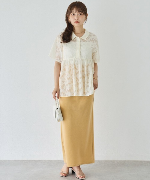LAVEANGE（ラビアンジェ）の「【洗える】ジャガードペプラムブラウス（シャツ/ブラウス・レディース・グリーン/オフホワイト/ブラック・M/LL/3L/4L/5L）」の8枚目の写真
