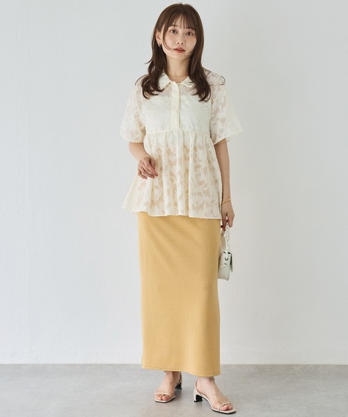 LAVEANGE（ラビアンジェ）の「【洗える】ジャガードペプラムブラウス（シャツ/ブラウス・レディース・グリーン/オフホワイト/ブラック・M/LL/3L/4L/5L）」の9枚目の写真