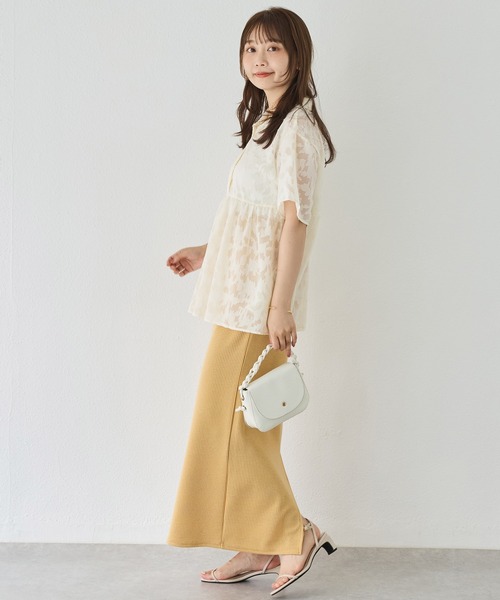 LAVEANGE（ラビアンジェ）の「【洗える】ジャガードペプラムブラウス（シャツ/ブラウス・レディース・グリーン/オフホワイト/ブラック・M/LL/3L/4L/5L）」の10枚目の写真
