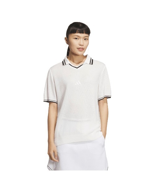 adidas（アディダス）の「アディダス adidas ビヨンド ザ コース ルーズ スキッパー ニットボックスシルエット 半袖ポロ（ポロシャツ・レディース・ブラック/ホワイト・M/L/XL）」の4枚目の写真