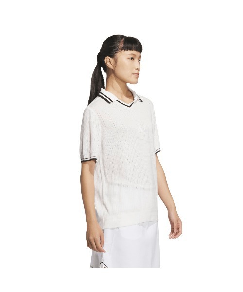 adidas（アディダス）の「アディダス adidas ビヨンド ザ コース ルーズ スキッパー ニットボックスシルエット 半袖ポロ（ポロシャツ・レディース・ブラック/ホワイト・M/L/XL）」の6枚目の写真