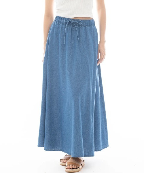 BILLABONG(ビラボン)の「BILLABONG レディース LONG FLARE SKIRT スカート 【2025年春夏モデル】/ビラボンウエストゴムドローコード付きスカート(スカート・レディース・ベージュ/インディゴブルー/ブラック系その他・MEDIUM)」の3枚目の写真