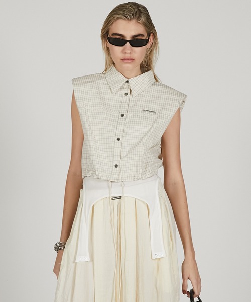 PRANK PROJECT(プランクプロジェクト)の「ノースリチェックショートシャツ / Sleeveless Check Short Shirt(シャツ/ブラウス・レディース・ホワイト/ブラック・FREE)」の2枚目の写真